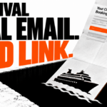 A cruise booking letter folds into a trapdoor, illustrating a genuine email with an unsafe destination.