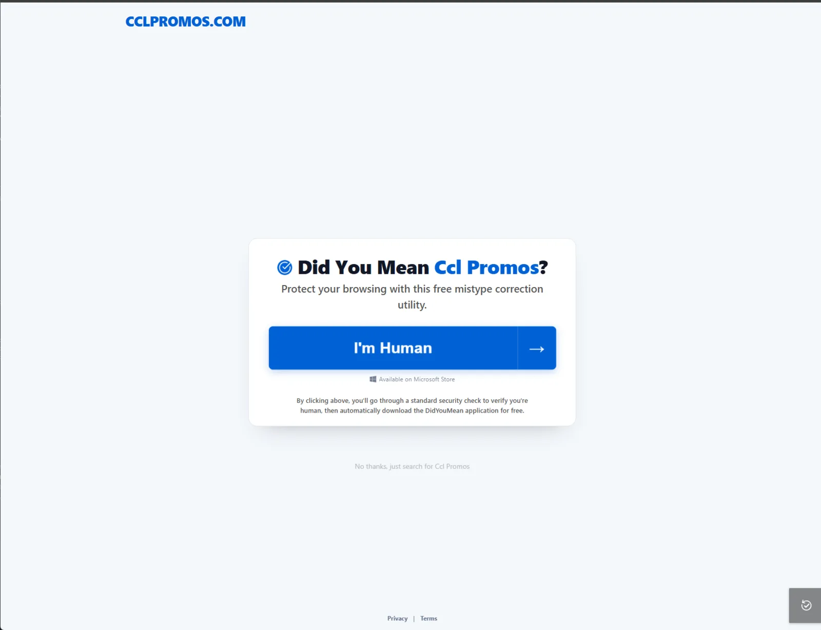 Carnival’s Real Booking Email Led to Malware Through an Expired Domain 2 Captured cclpromos page with an I’m Human button and smaller text describing an automatic app download.