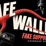 A telephone cord turns into a hand stealing cryptocurrency from a wallet.