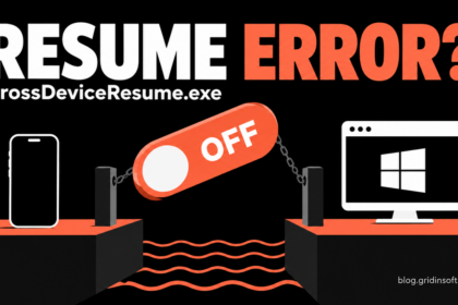Resume error message above an off switch bridging a phone and a Windows PC.
