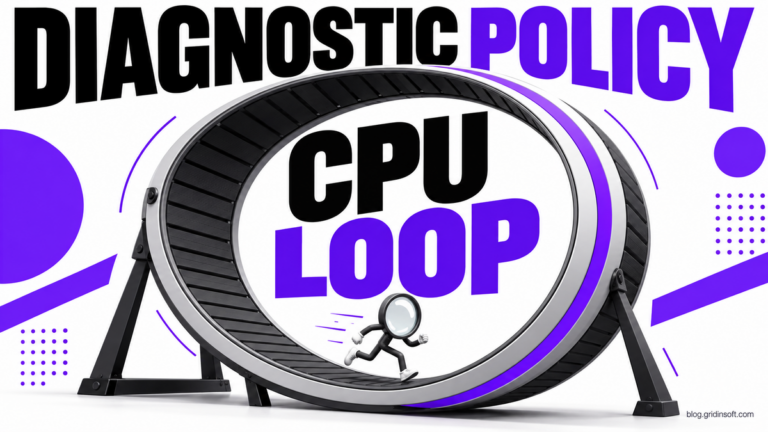 A magnifying glass runs inside a violet diagnostic treadmill marked CPU Loop