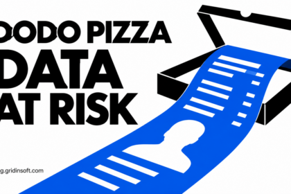 A delivery box opens into an order slip representing personal data at risk.