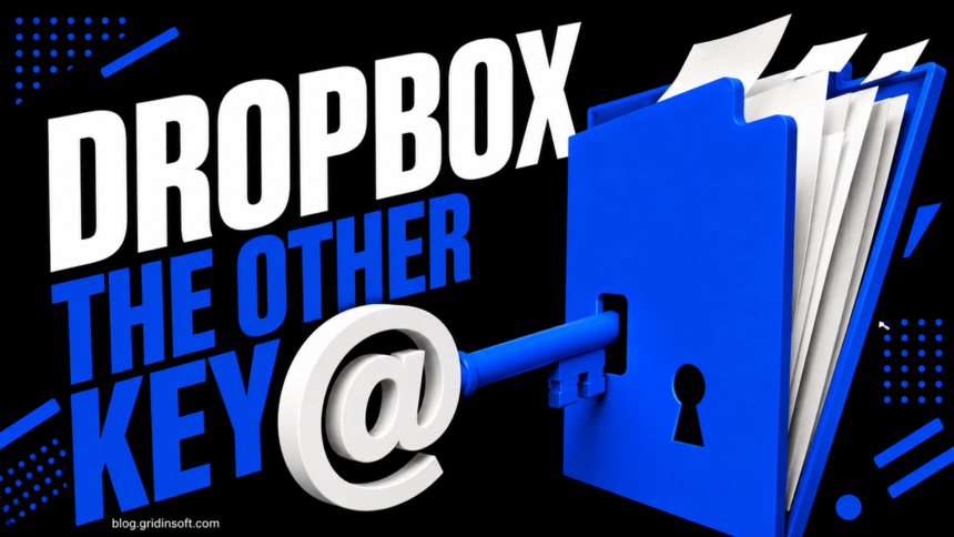 An email-shaped key opens an alternate lock on a folder of Dropbox files.