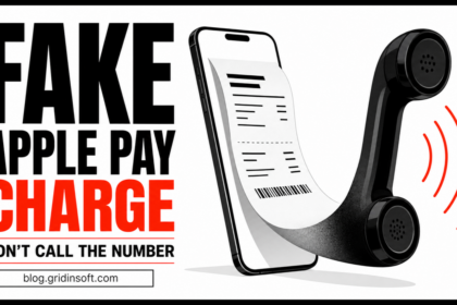 Fake Apple Pay charge receipt turning into a telephone handset.
