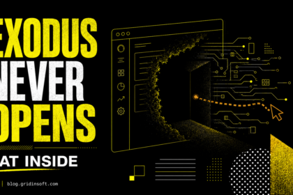 Black and acid-yellow editorial illustration of an Exodus window disappearing into a RAT-controlled void