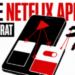White, black, and red illustration of a fake Netflix APK turning an Android phone into a remotely controlled device