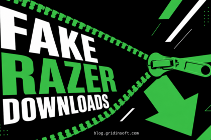 A zipper trap surrounds the words Fake Razer Downloads and a green download arrow.