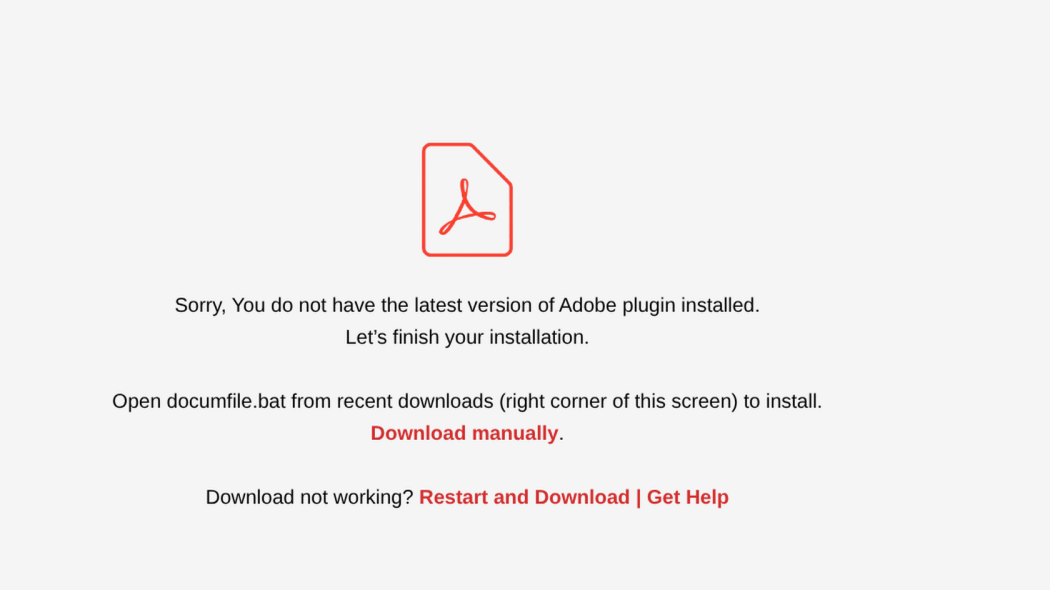 ScreenConnect Client Scam: Remove Unexpected Remote Access 4 Fake Adobe plugin warning directing the visitor to run a downloaded file.