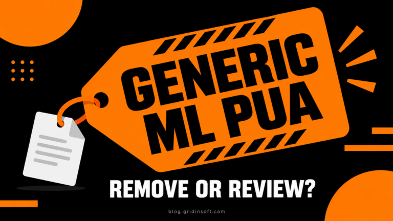 An oversized orange Generic ML PUA warning tag attached to a file, with the question Remove or review?