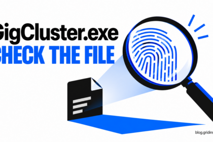 Magnifying glass revealing a file fingerprint beside the words GigCluster.exe: Check the File.