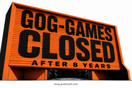 Orange arcade shutter reading GOG-Games Closed After 8 Years.