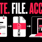 A calendar invitation turns into a zipped file and an open remote-access doorway under the words Invite, File, Access.