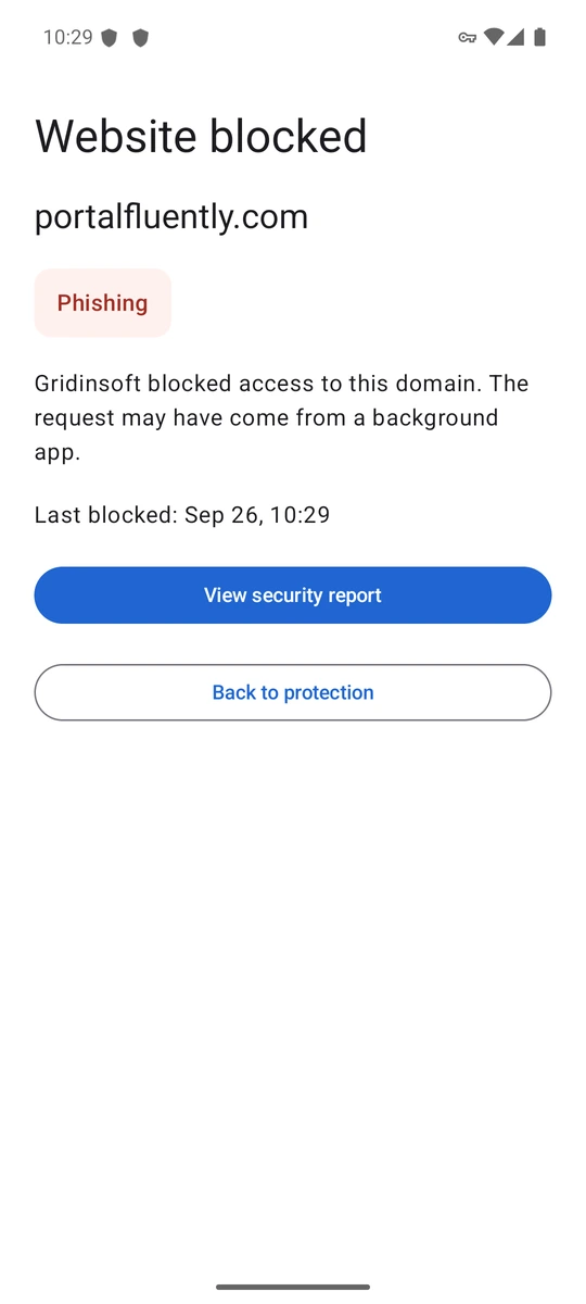 Phishing block explanation in Gridinsoft Web Protection