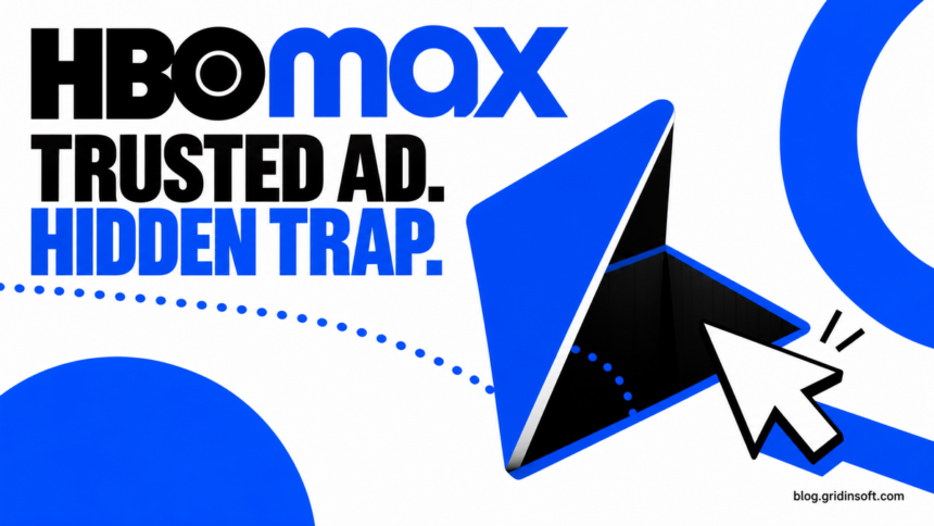 A streaming play button opens into a trap beneath a familiar HBO Max advertisement.