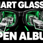 Smart glasses with open vault lenses and photographs beneath the words Smart Glasses Open Album.