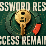 Golden passkey remaining intact inside a cracked reset mechanism, illustrating persistent iAuthFlow v2 account access