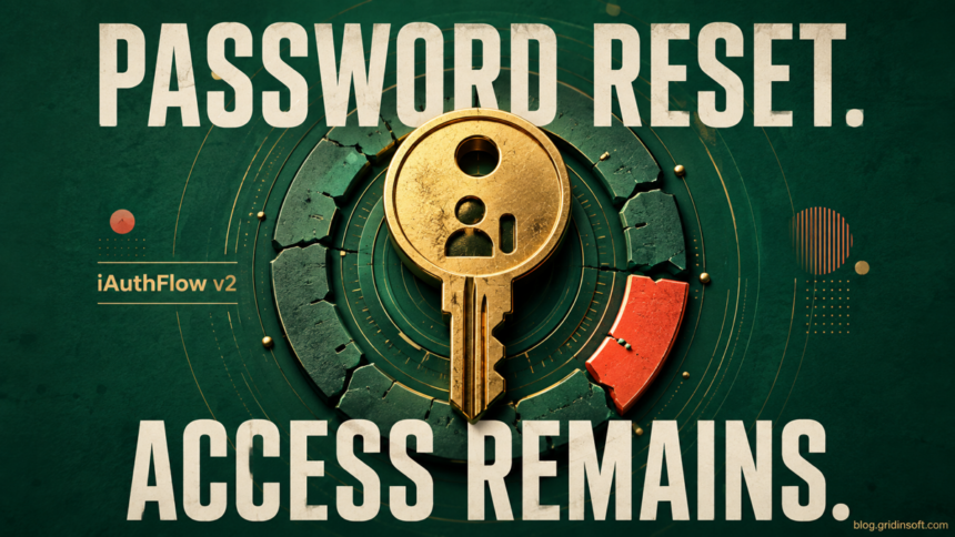 iAuthFlow v2 Adds a Rogue Google Passkey That Survives Reset 1 Golden passkey remaining intact inside a cracked reset mechanism, illustrating persistent iAuthFlow v2 account access