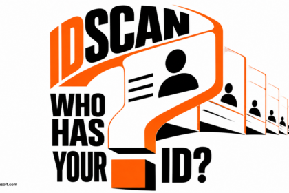 An identity card forms an orange question mark beside the words IDScan and Who has your ID?