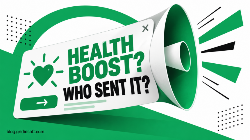 Green health-boost notification shaped into a megaphone with the question Who sent it?