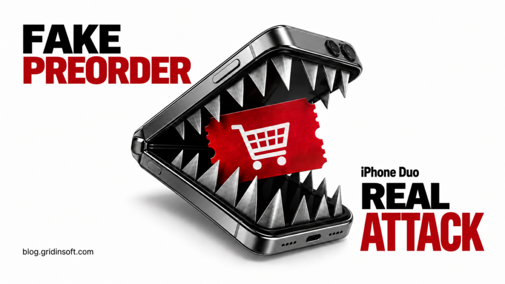 Folding phone becomes a trap around a shopping voucher: fake preorder, real attack.