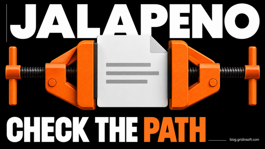 A file held between orange clamps with the words Jalapeno, Check the Path