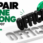 A repair wrench lifts Office from an application window after a failed update