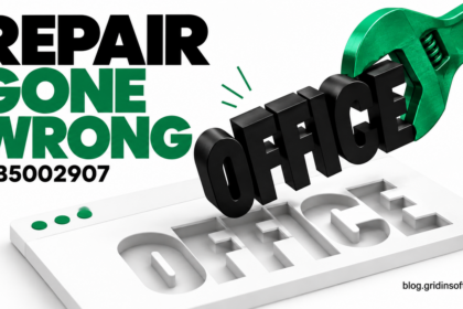 A repair wrench lifts Office from an application window after a failed update