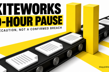 Yellow pause bars interrupt a conveyor carrying documents.