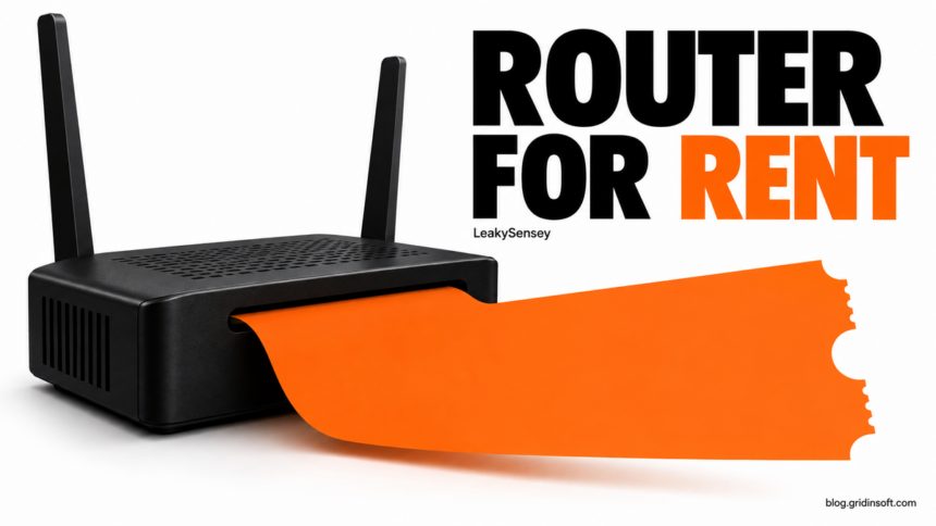 A router produces a rental ticket, illustrating the resale of compromised connections.