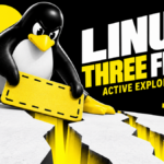 Linux penguin holds a patch over a cracked platform representing three kernel flaws.