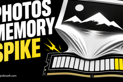 Photo frame bending a RAM gauge during a Microsoft Photos memory spike.