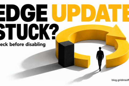 Edge update stuck: a blocked yellow update arrow with an open path