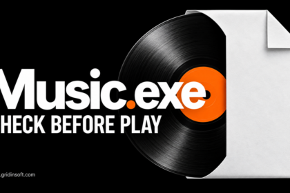 Music.exe file sleeve and vinyl record with the words Check Before Play
