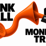 Orange telephone receiver draws a bank card into a trap.
