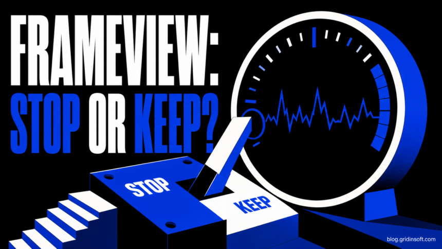FrameView service stop-or-keep switch controlling a GPU telemetry gauge.