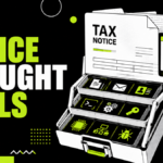 A tax-notice folder unfolds into a lime modular toolbox that restarts a RAT.