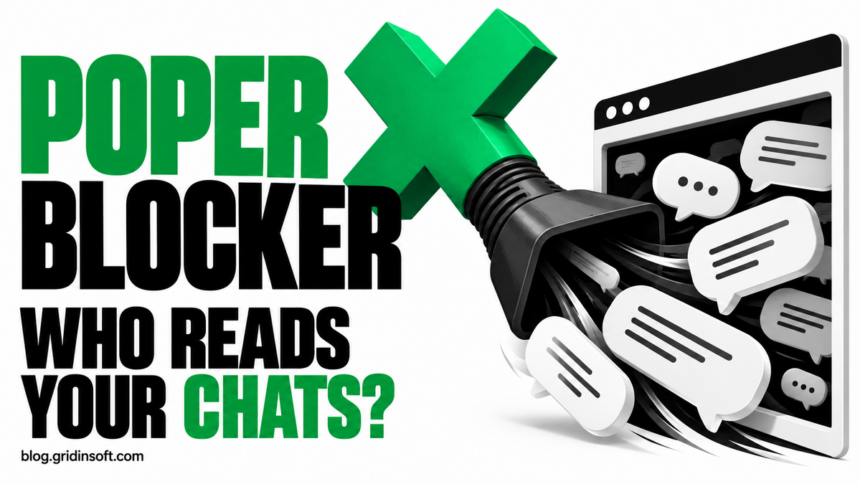Poper Blocker closing control draws conversation bubbles from a browser.