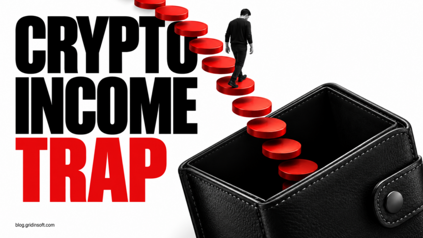 Crypto Investment Fraud: $655,000 Case Leads to Prague Search 1 Red coin steps descend into a black wallet beneath the words Crypto Income Trap.