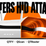 A white home router opens into an orange tunnel representing a covert QTFY proxy relay.