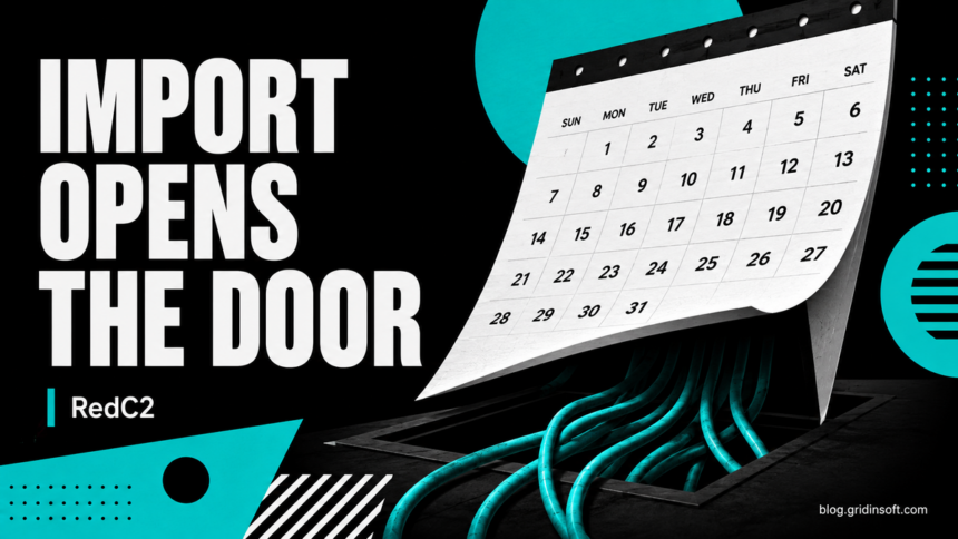 RedC2 npm Packages: Importing Can Infect a Linux Host 1 A calendar opens into a hidden doorway, illustrating the RedC2 package import risk.