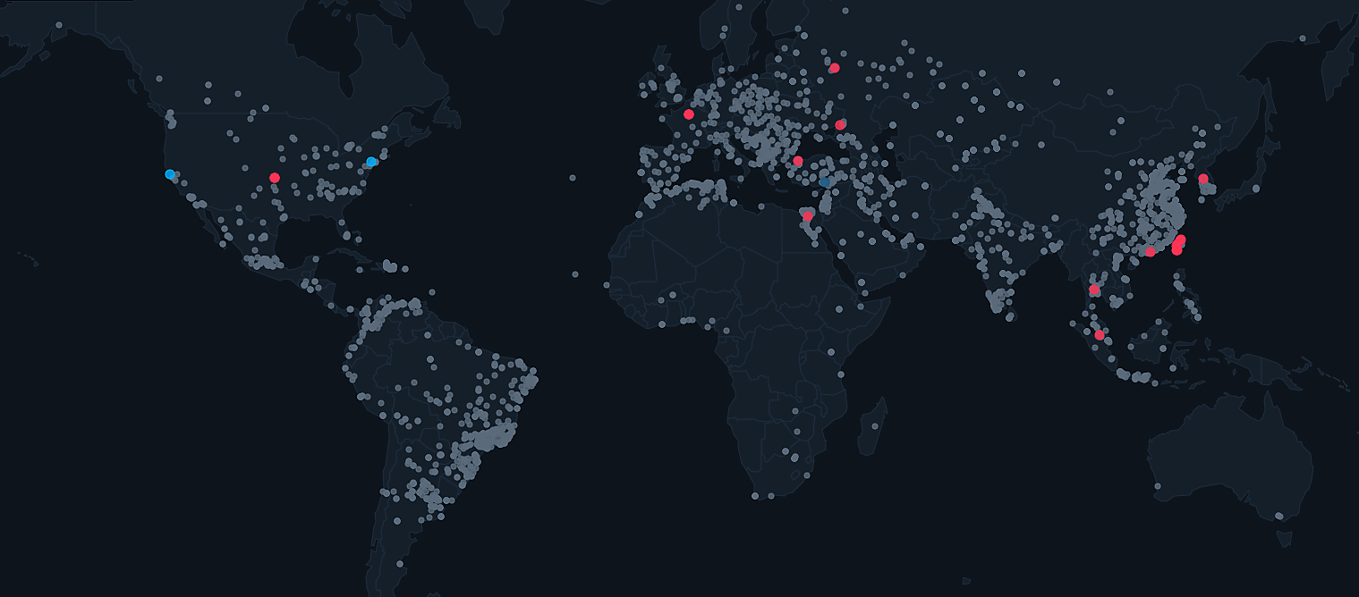 Sality Botnet Disrupted, but Infected PCs Still Need Cleanup 2 CrowdStrike map of observed Sality-infected machines across several continents