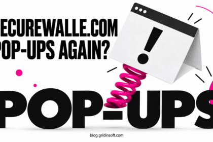 A spring lifts a browser warning above the words Securewalle.com Pop-Ups Again.