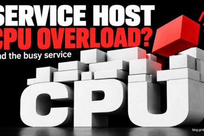 One red service block lifted from a stack resting on oversized CPU letters.