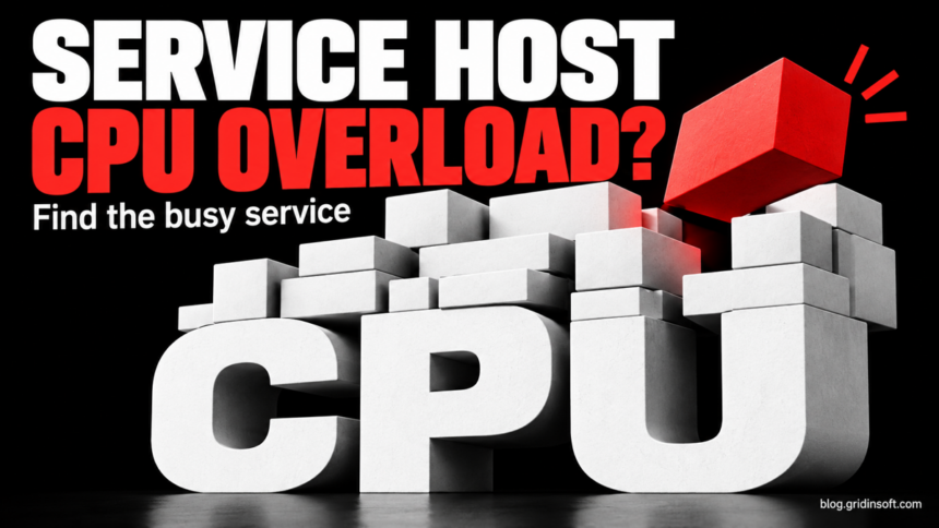 Service Host Local System High CPU: Find the Busy Service 1 One red service block lifted from a stack resting on oversized CPU letters.