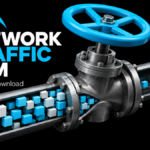 A cyan valve controls a stream of data blocks in a narrow pipe
