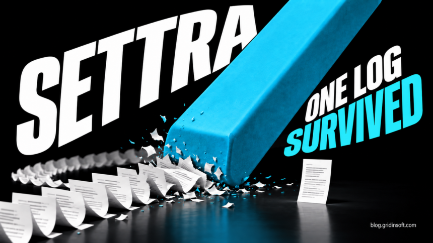 A cyan eraser destroys a paper trail while one record remains standing.