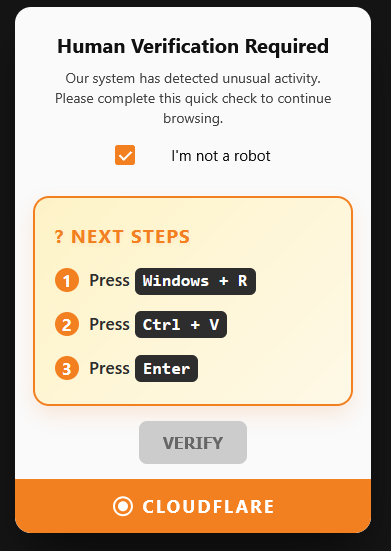 StopAndProtect Turns Hacked WordPress Sites Into Malware Traps 3 A fake CAPTCHA tells a Windows visitor to press Win R, Ctrl V, and Enter.