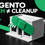 Magento storefront with a green patch and an open rear door.