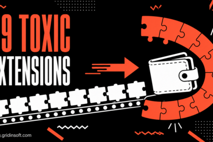 Nineteen extension tiles flow into a wallet trap on a black and electric orange editorial poster