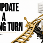 A gold railway switch sends a software-update parcel with a TLS certificate down a wrong track.